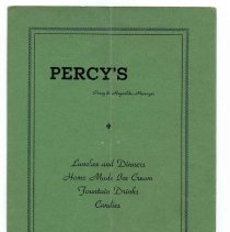 Percy's Restaurant Menu, c. 1930