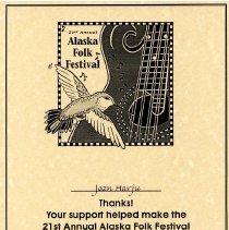Thanks! to Joan Harju from 21st Annual Alaska Folk Festival 1995