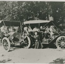 (45) 1909, 1910 Auburn Tourings Parked County Road with Female Passengers