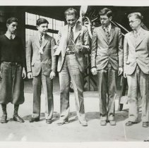 (656) 1930 Lycoming Airplane, Eddie Stinson Holds Models of Bi-Plane