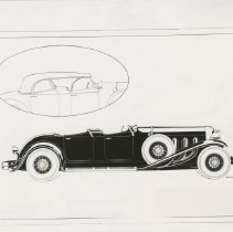 (709) 1932 Duesenberg Model SJ Brunn Torpedo Phaeton, Buehrig Rendering