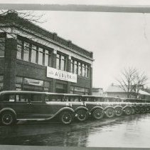 (291) 1928 Row of Auburns on Street at the Culver Motors Dealership
