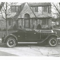 (321F) 1928 Auburn, 3/4 Front Left Profile, Brick House Behind