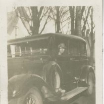 (355-1) 1929 Auburn Sedan in Residential Area with Woman Beside, Driving
