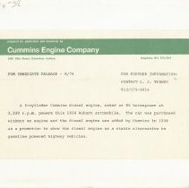 (654-1) 1935 6 Cylinder Cummins Diesel Engine That Was Added to an Auburn