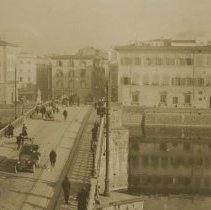 (153) People and Autos Crossing a Bridge on the River Po in Florence, Italy