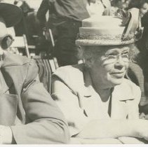 (690)Gertrude Duesenberg in stands at the Indianapolis Motor Speedway