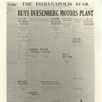 (783)Copy of the front page of Indianapolis Star, Buys Duesenberg Motors