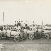 (116)Three 1921 Sunbeam Race Cars in a group shot, Indianapolis Motor SW