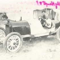 (42)1915 Duesenberg Race Car with driver Willie Haupet and mechanic