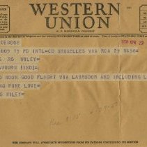 (417-01) Telegram from Wiley while in Brussels