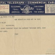 (413-01) Telegram from Wiley to his Wife from San Sebastian