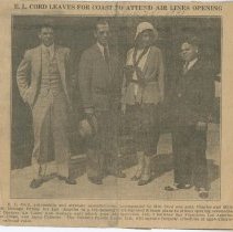 (162-01) News Clipping-E.L. Cord Leaves for Coast to Attend Air Lines
