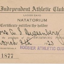 (166-01) Mrs. Duesenberg's Independent Athletic Club Membership Card