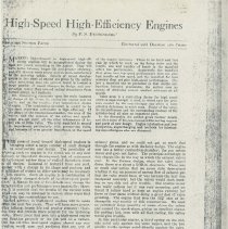 (195-01) Article by Fred Duesenberg-High-Speed, High-Efficiency Engines