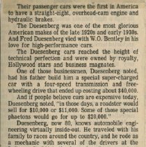 (212-01A) Newspaper Biography of Denny Duesenberg