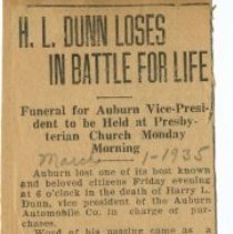 (217-01) Newspaper Article-H.L. Dunn Loses in Battle for Life
