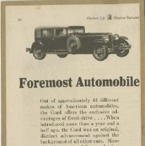 (489-01) Auburn Cord Front Drive- Outdoor Life Outdoor Recreation- c1930s