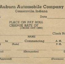 (11-01) Blank Auburn Automobile Company Pay Roll Slip