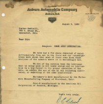 (59-01) Letter to porter Rudisill from V.C. Clark Discussing Rear Axle