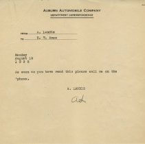 (121-01) Auburn Automobile Company Department Correspondence from A. Landis