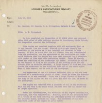 (872-01) Letter Detailing Inspection of Engine Returned- 1939