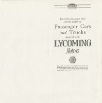 (886-01) Folder 886- Lycoming Passenger Cars and Trucks Booklet- 1926
