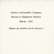 (196-01) Auburn Automobile Company Record of Employee Salaries, 1931