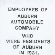(204-01) Employees of Auburn Automobile Company who were Residents of Aubur