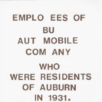 (219-01) Employees of Auburn Automobile Company, Auburn Residents, 1931