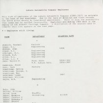(229-01) Auburn Automobile Company Employee List
