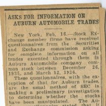 (288-01) ''Asks for Information on Auburn Automobiles Trades,'' Article