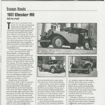 (815-01) Folder 815- 1931 Checker M6, Escape Roads- Autoweek Magazine- 2002