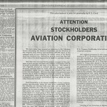 (765-01) Attention Stockholders Aviation Corporation- E.L. Cord Advertiseme