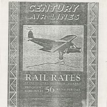 (777-01) Century Airlines Advertisement- 1931 (Donated by Bill Brennand)