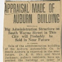 (388-01) ''Appraisal Made of Auburn Building", Article, 1938