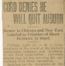 (391-02) ''Cord Denies he Will Quit Auburn, News Article