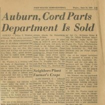 (744-01) "Auburn, Cord Parts Department is Sold", The News-Sentinel, 1960