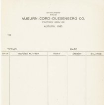 (679-01) Blank Statement Paper from Auburn-Cord-Duesenberg Company