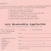(554-01) Auburn-Cord-Duesenberg Museum Membership Application, 1975