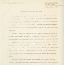 (561-01) Folder 561-''Auburn Museum Opens New Wing", Press Release, 1976