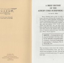 (917-01A)  A history of the Auburn Cord Duesenberg Club, Festival, Museum W