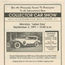 Kruse International collector car show entry form, 1991