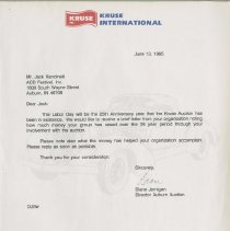 Letter from Diane to Jack about the 25th anniversary for Kruse Int.