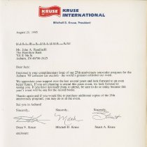 Letter to Jack from the Kruse family about the 25th anniversary program