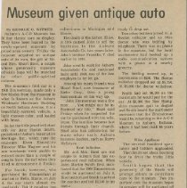 "Museum given antique auto" The Evening Star, August 17, 1974