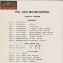 Class list for Annual classic Concours Invitational 1979, page 1