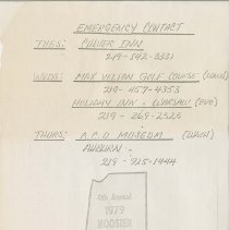 Emergency contacts for the Hoosier Tour