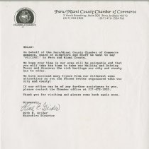 Welcome letter from the Peru and Miami County Chamber of Commerce