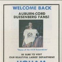 17th Annual Auburn-Cord-Duesenberg Festival Booklet, Back Cover